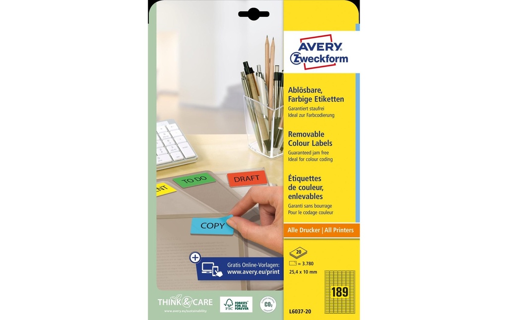 Avery Zweckform Étiquettes universelles 25.4 x 10 mm 20 feuilles