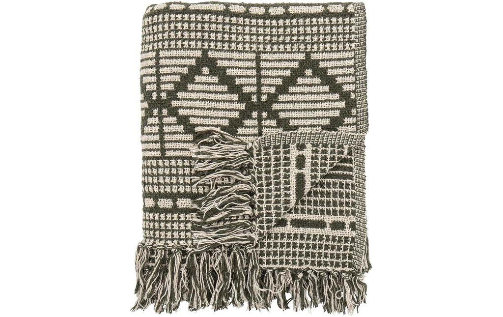 Bloomingville Couverture Bon 130 x 160 cm, Vert/Beige