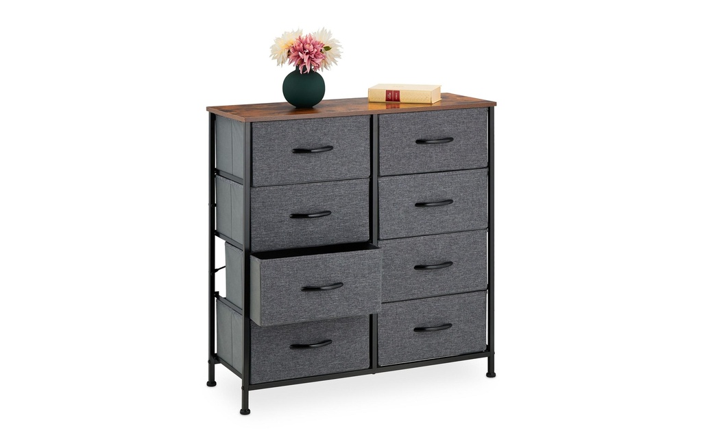relaxdays Commode avec 8 tiroirs 81,5 x 80 cm, Noir/Gris foncé