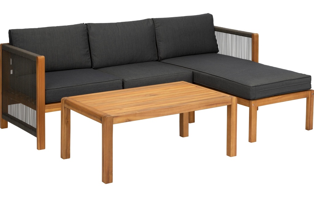 Acamp Mobilier lounge Malaga Noir/marron, 3 places