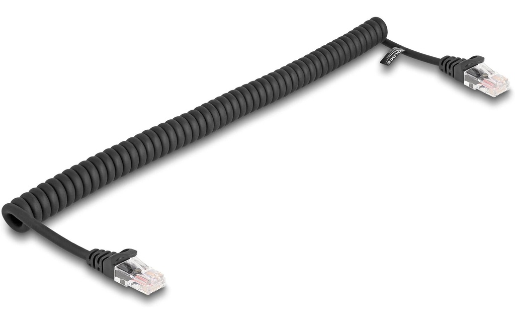 Delock Câble patch Câble spiralé Cat 5e, UTP, 1 m, Noir