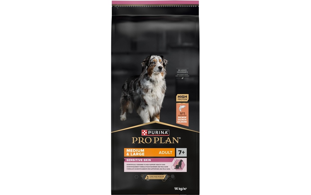 Purina Pro Plan Alimentation sèche M/L Adult 7+ Sensitive Skin Saumon, 14 kg