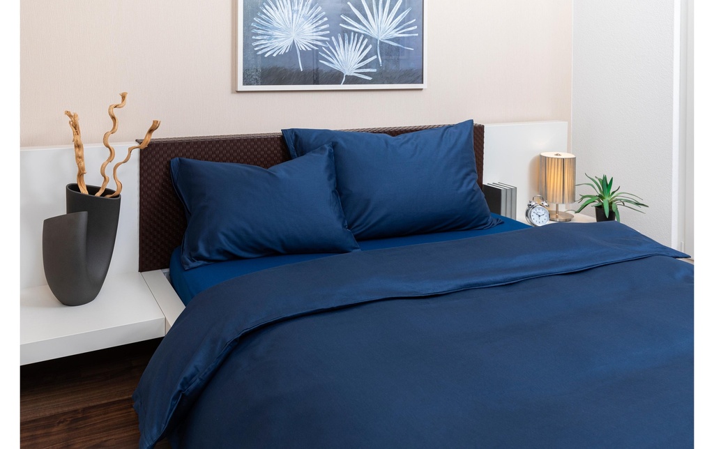COCON Parure de lit Percale 160 x 210 / 65 x 100, Bleu marine