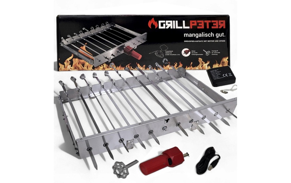GRILLPETER Tourne-broche chachlyk acier inoxydable 11 brochettes 62 cm