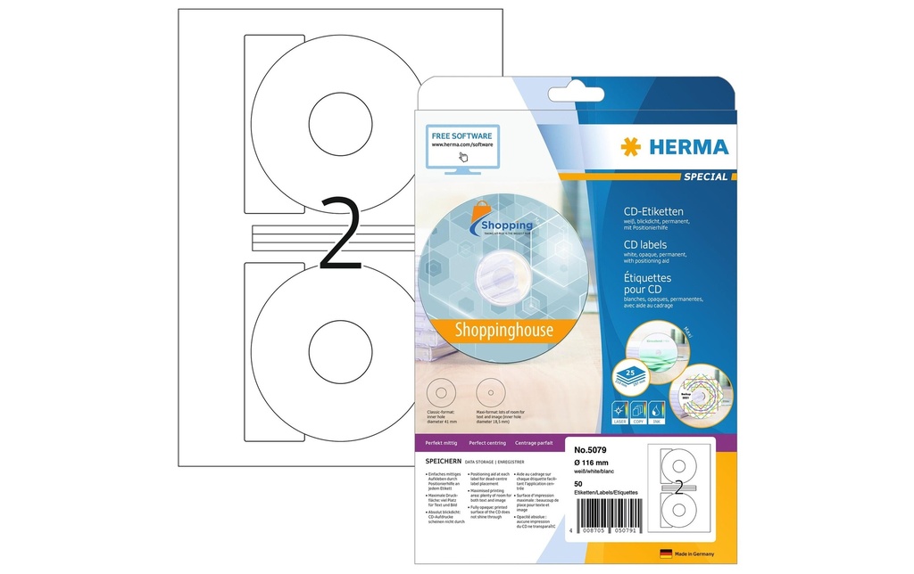 HERMA Étiquettes pour CD 5079 Ø 116 mm Blanc, 25 feuilles