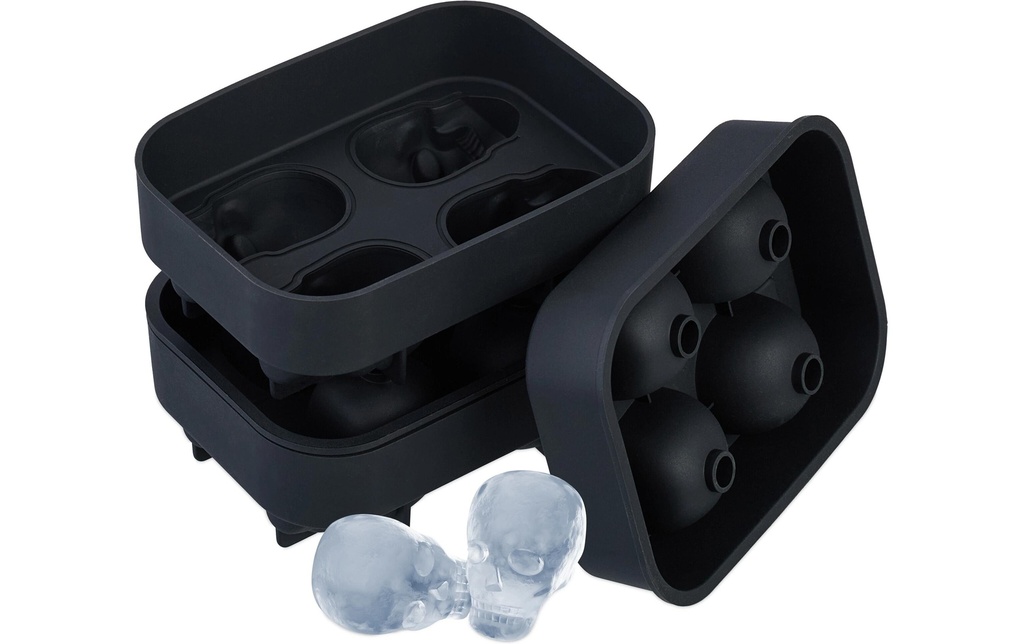 relaxdays Moule à glaçon Tête de mort 2 pièces, Noir