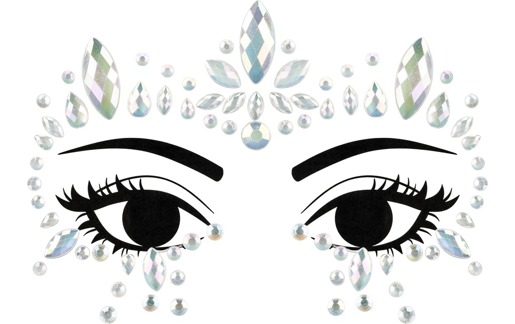 Partydeco Bijoux de visage cristaux argent, 15 x 9 cm