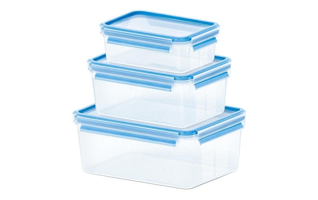 Emsa Récipients à provisions Clip& Close 3 pièces, Bleu/Transparent