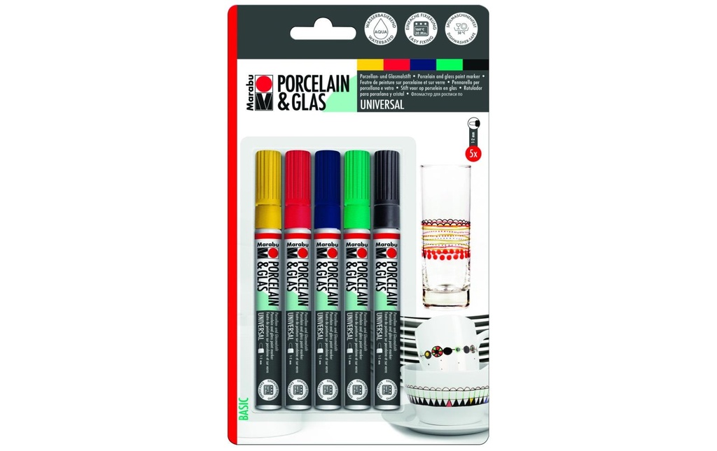 Marabu Marqueurs pour porcelaine et verre Basic 5 pièces