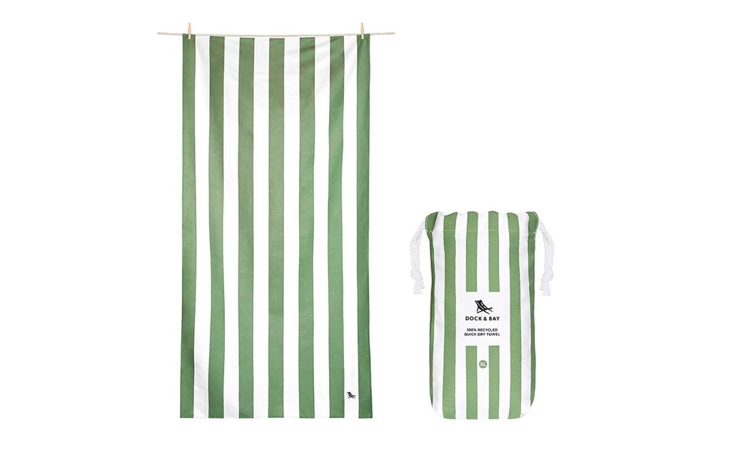 Dock & Bay Serviette de plage Cabana 200 cm x 90 cm, Blanc, Kaki