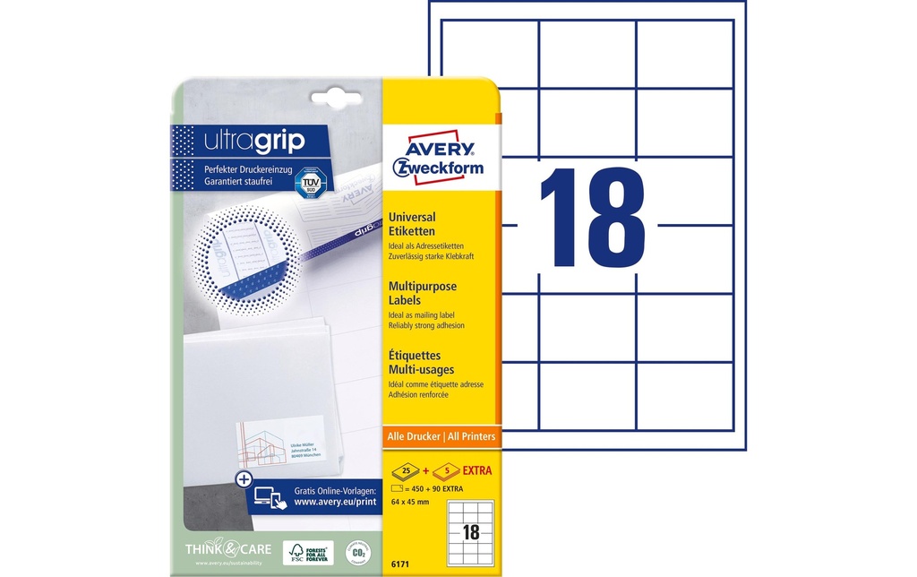 Avery Zweckform Étiquettes universelles 6171 64x45 mm, 30 feuille