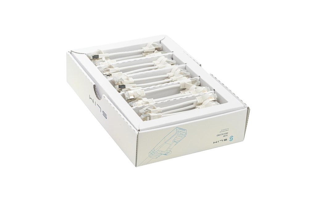 SLIM Câble patch slim RJ-45, Cat 6A, U/FTP, 0.1 m, Blanc, 50-Pack