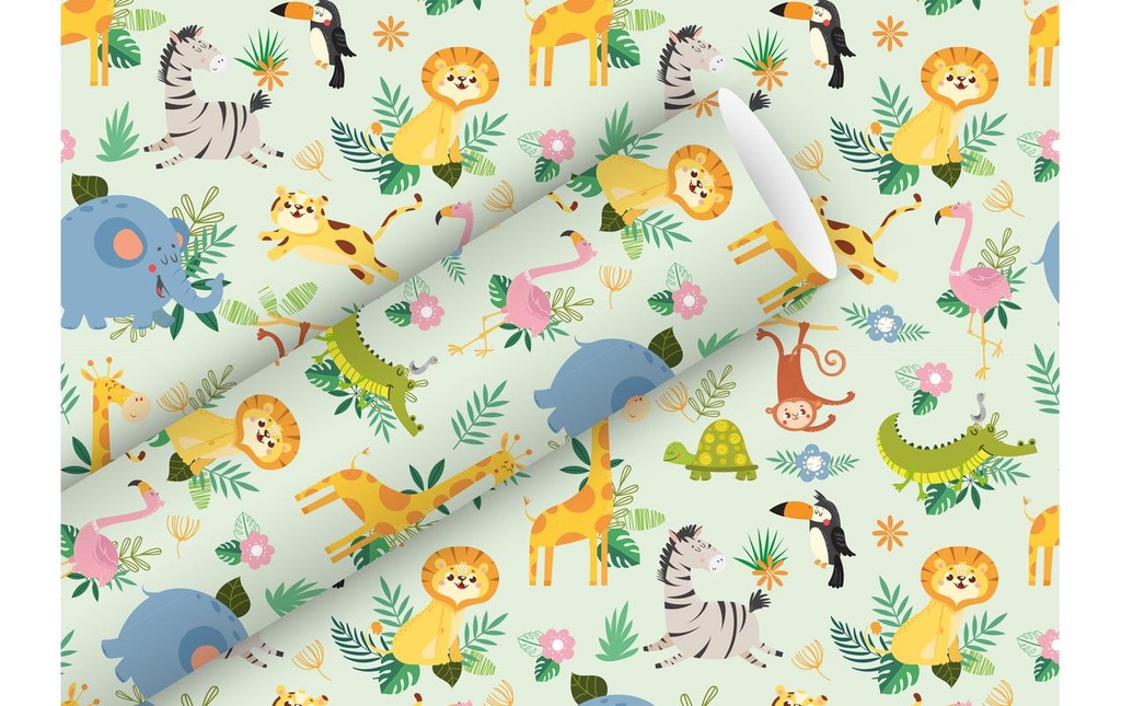 Braun + Company Papier cadeau Happy Animals, 2 m x 70 cm