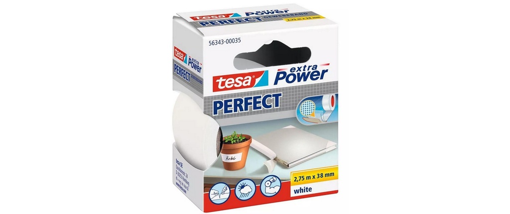 tesa Bande de tissu -Set extra Pow Perfect, 38 mm x 2.75 m, 3 rouleaux, Blanc