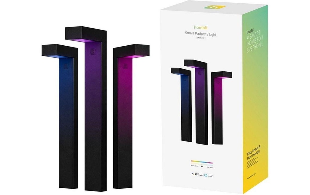 hombli Lampe socle plein air Pathway Light Kit 3 x 6W RGB, noir