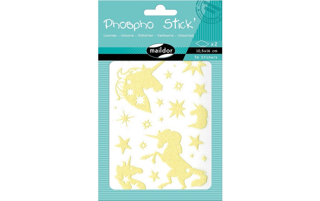 Clairefontaine Autocollant à motif UV Phospho Licorne 2 feuilles, 56 autocollants