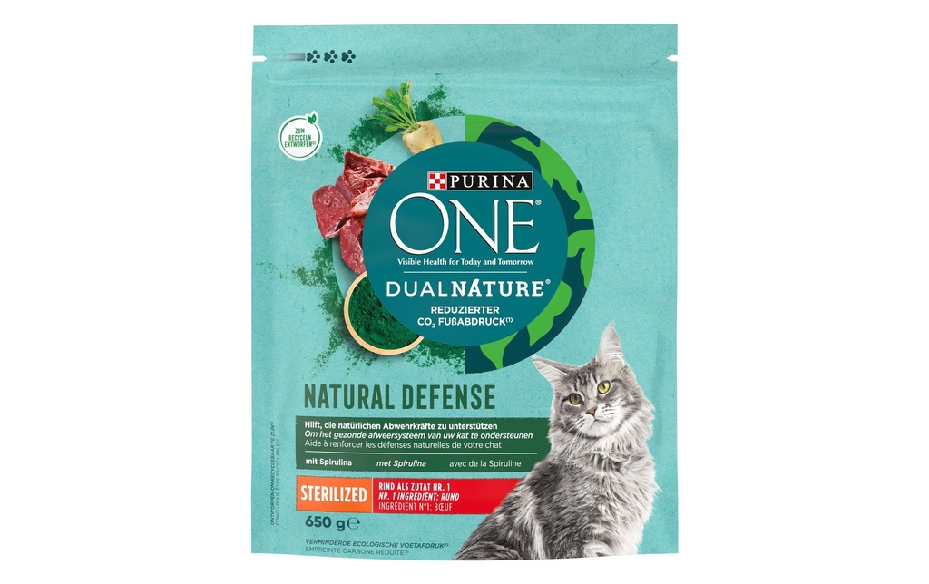 Purina ONE Alimentation sèche Dual Nature Sterilised Bœuf & Spiruline, 650 g