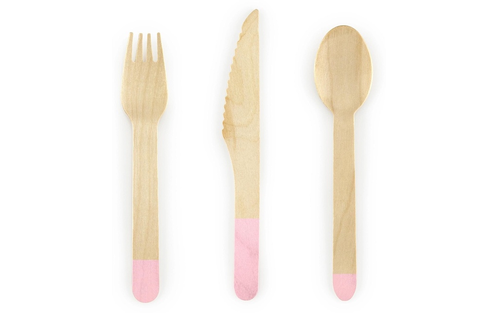 Partydeco Sets de couverts jetables Bois 1 Pièce/s Rose pâle