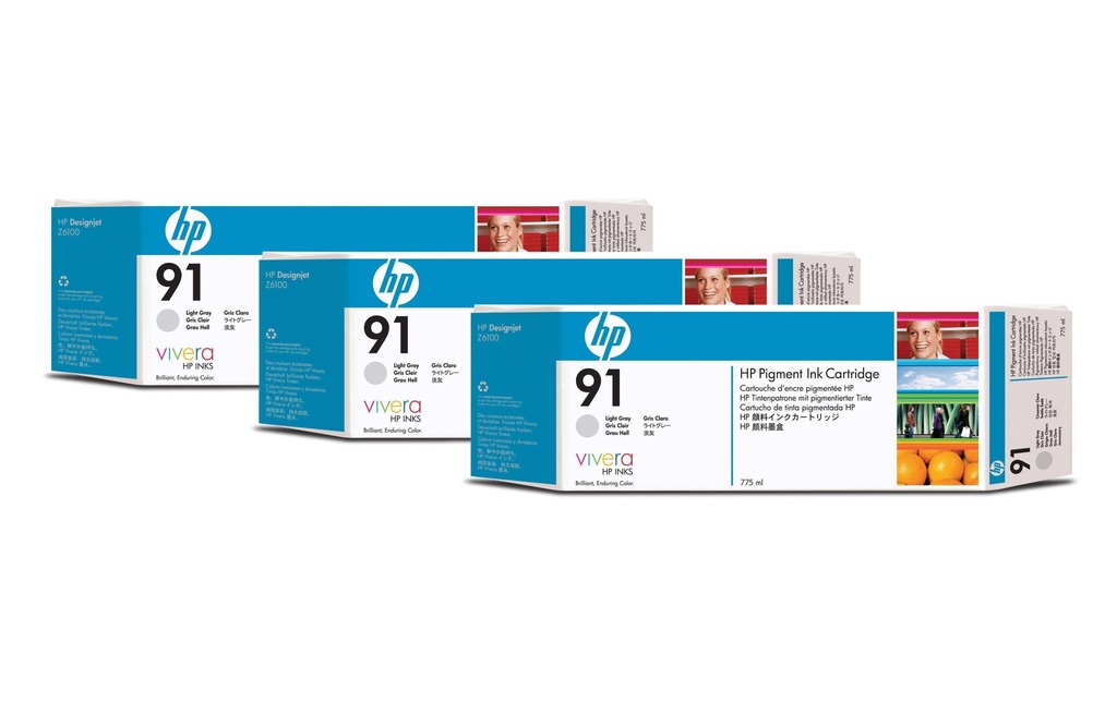 HP Encre Nr. 91 (C9482A) Light Grey (paquet de 3)