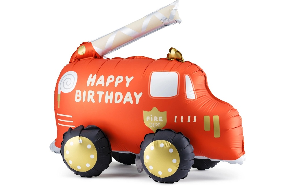 Partydeco Ballon en aluminium Camion de pompiers avec paille 67 x 53 cm, 1 pièce