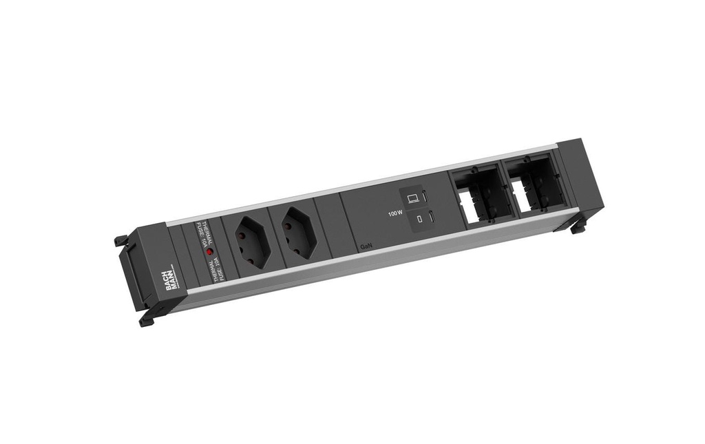 Bachmann Bloc multiprises d’encastrement POWER FRAME L 2xT13 1xUSB C/C 100W 2xCM