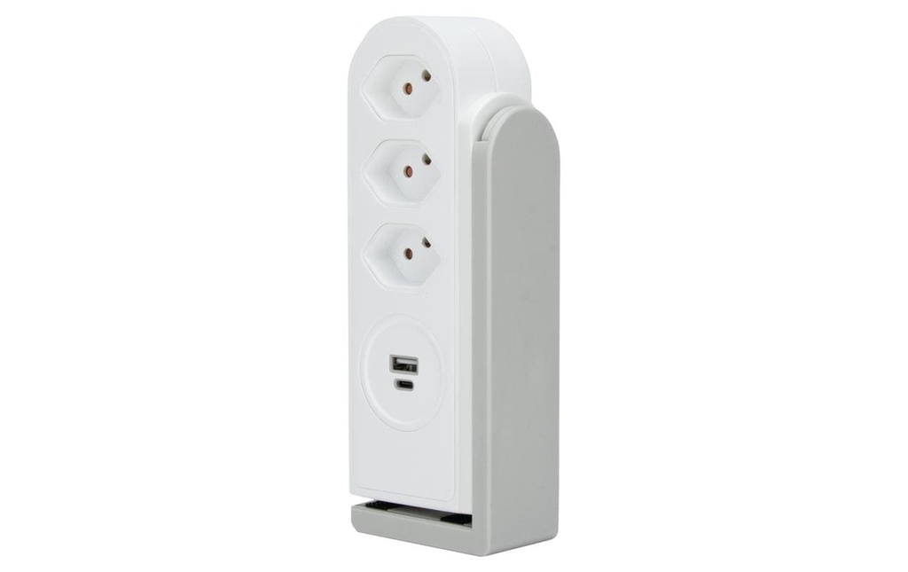 STEFFEN Bloc multiprises de table Clamp 3x T13, USB-A+C, Blanc