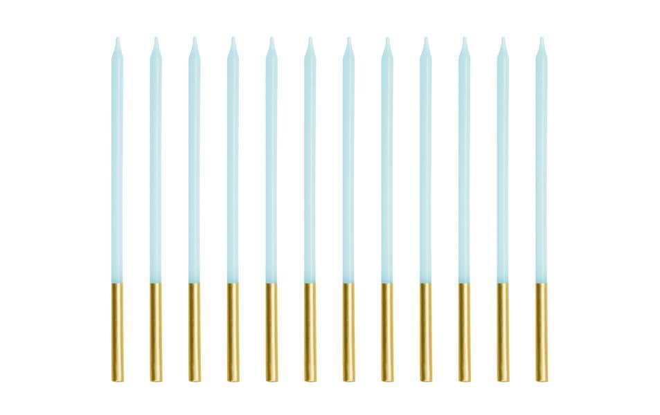 Partydeco Bougie Bleu clair, 14 cm, 12 pièces