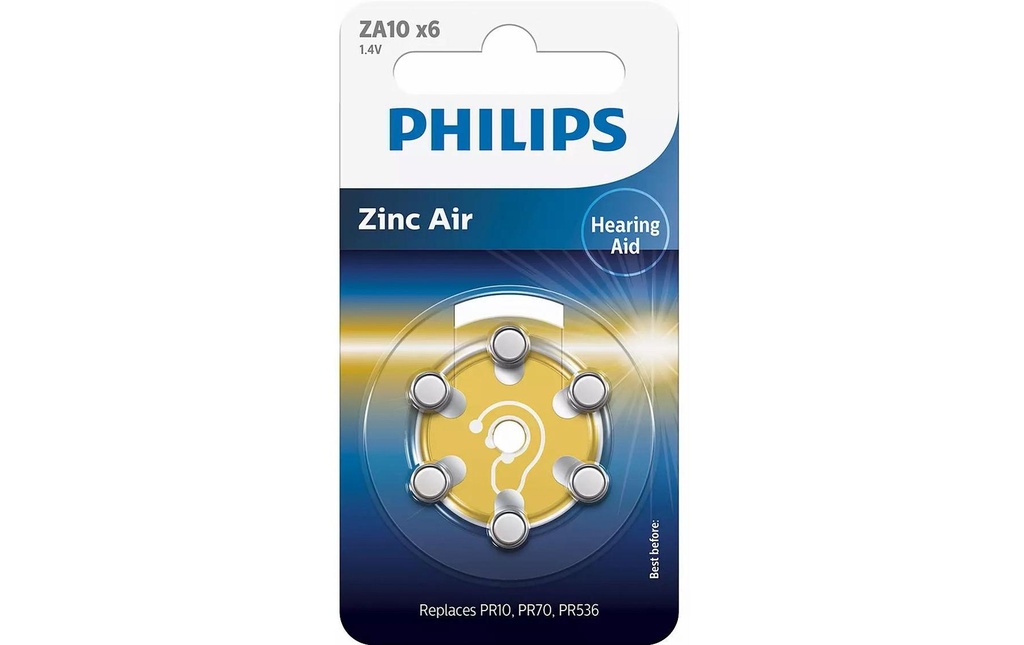 Philips Pile pour Appareils auditif ZA10 , 6 Pièce/s
