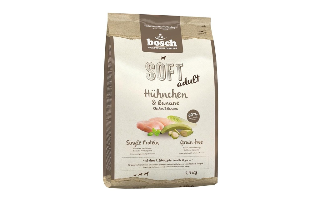 Bosch Tiernahrung Aliments mi-humides pour animaux Soft Adult, Chicken & Banana, 2.5 kg