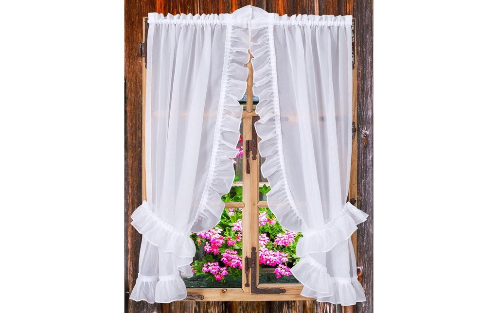 Casa Leon Rideau ajouré vitrage Volants 95 cm x 130 cm, blanc