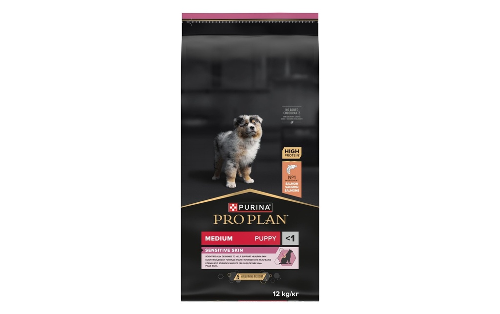 Purina Pro Plan Alimentation sèche M Puppy Sensitive Skin Saumon, 12 kg