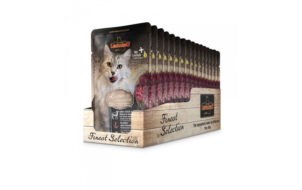 Leonardo Cat Food Alimentation humide Agneau & Cranberries, 16 x 85 g