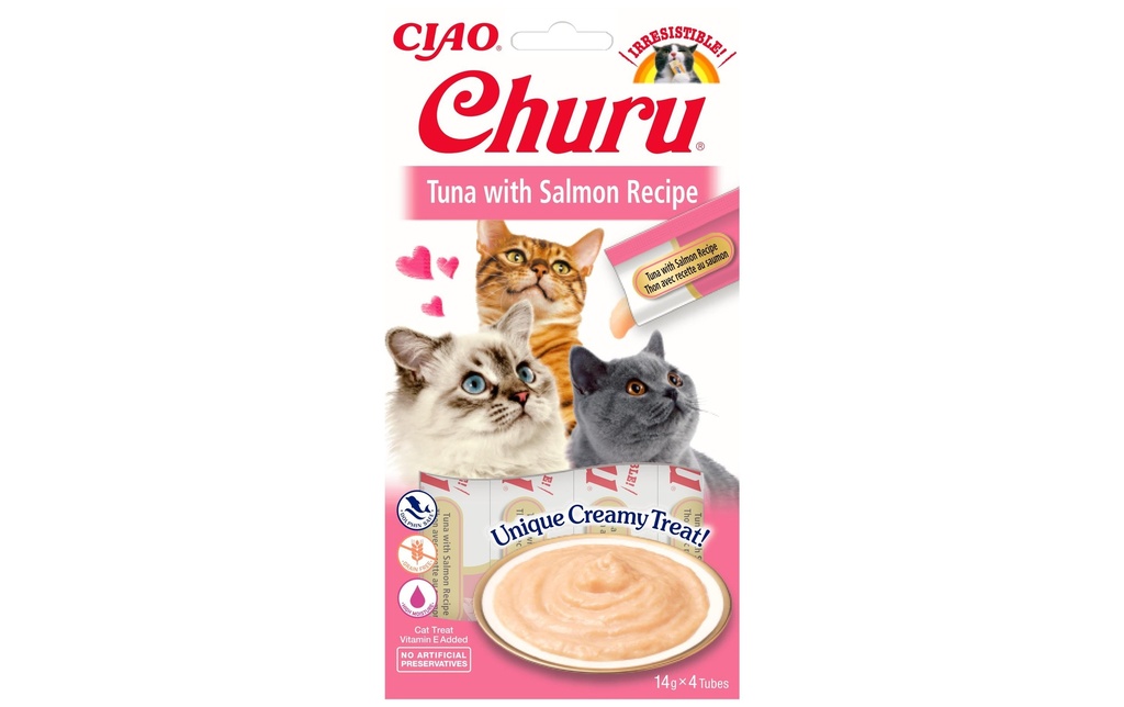 CIAO Churu Collation pour chat Purée de thon et de saumon, 4 x 14 g