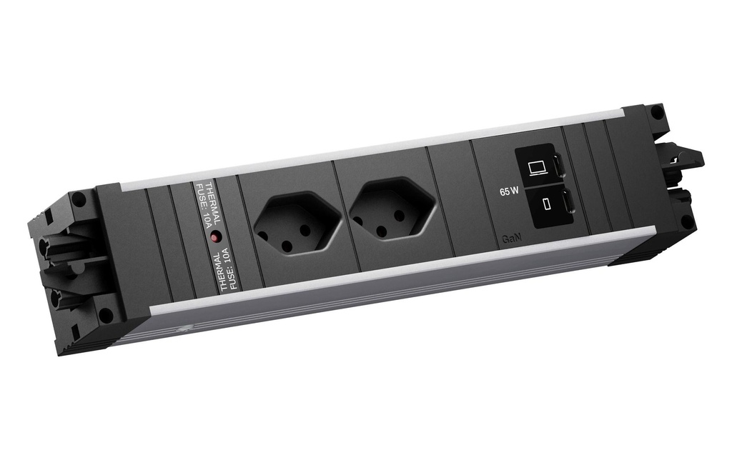 Bachmann Bloc multiprises d’encastrement STEP ALU 2xCH 90° 1xUSB C/C 65W