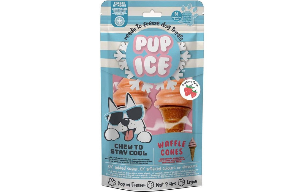 PUP ICE Friandise Waffle Cones fraise, 2 pièces, 110g
