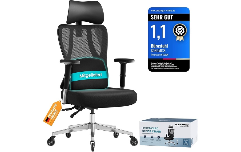 Songmics Chaise de bureau avec accoudoirs Noir