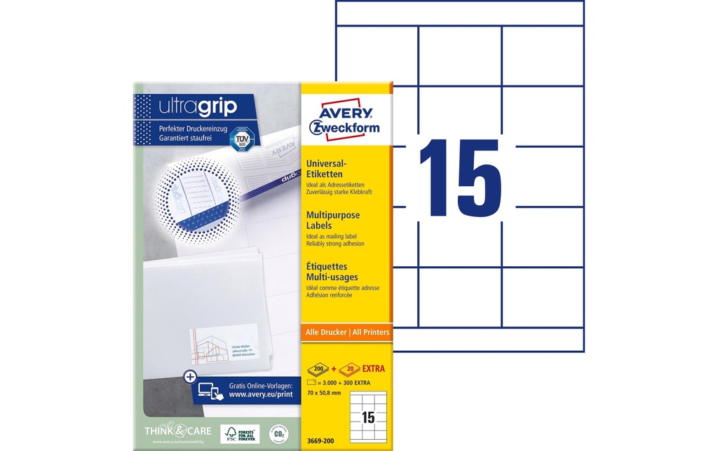 Avery Zweckform Étiquettes universelles 3669 70 x 50.8 mm, 220 feuille