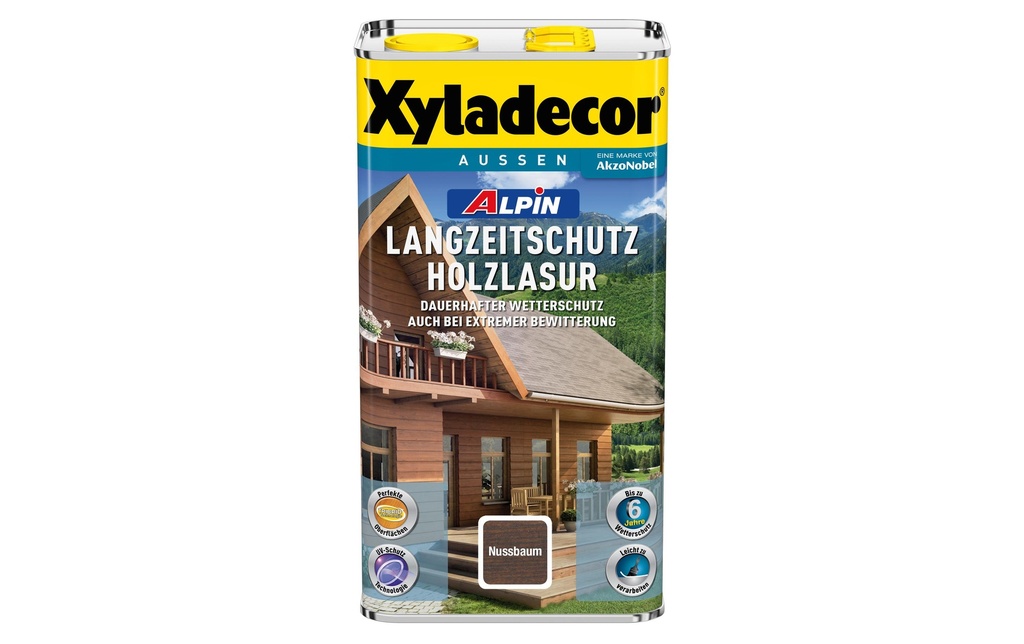 Xyladecor Lasure pour bois Alpin protection longue durée, Noyer, 5 L