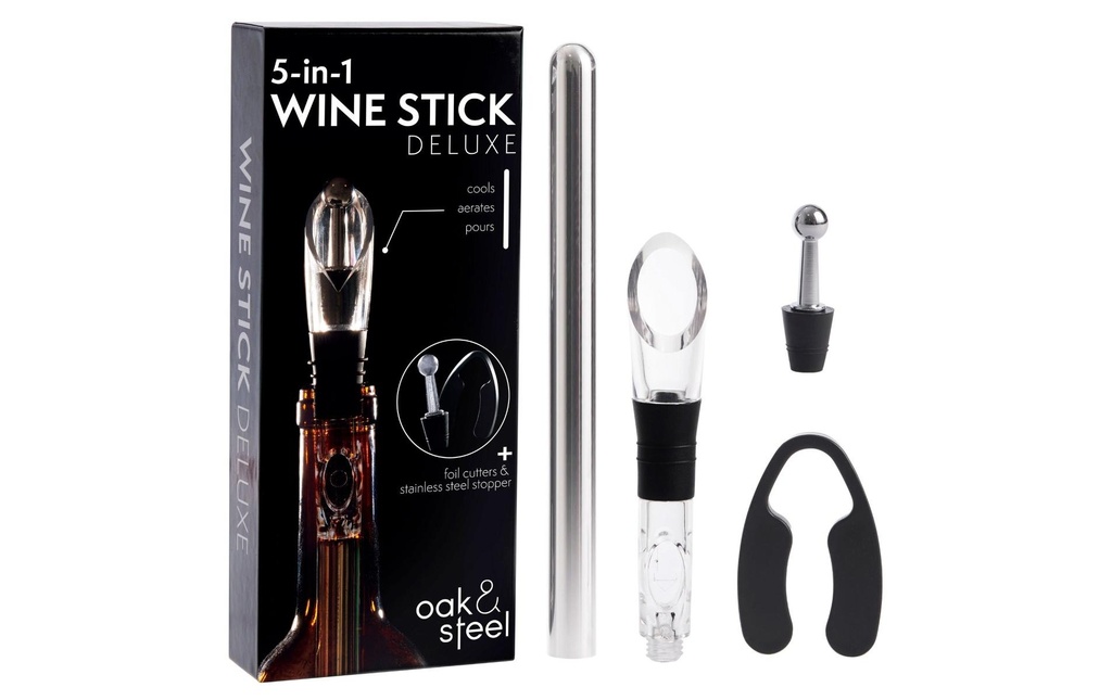 Oak & Steel Bouchon de bouteille de vin 5 en 1 Transparent/Noir