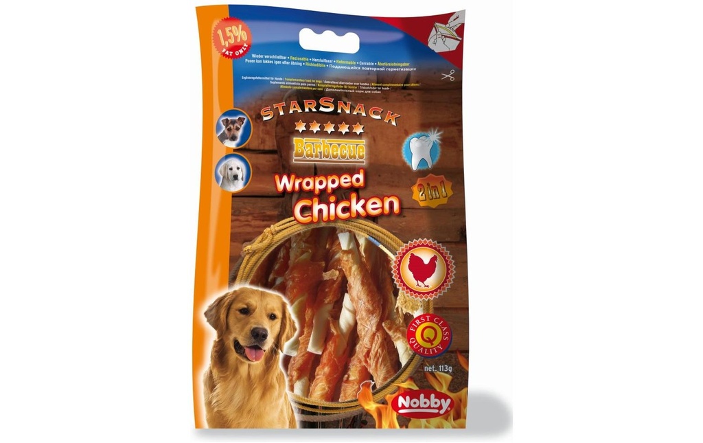 Nobby Produit à mâcher  StarSnack Barbecue Wrapped Chicken, 12.5 cm, 113 g