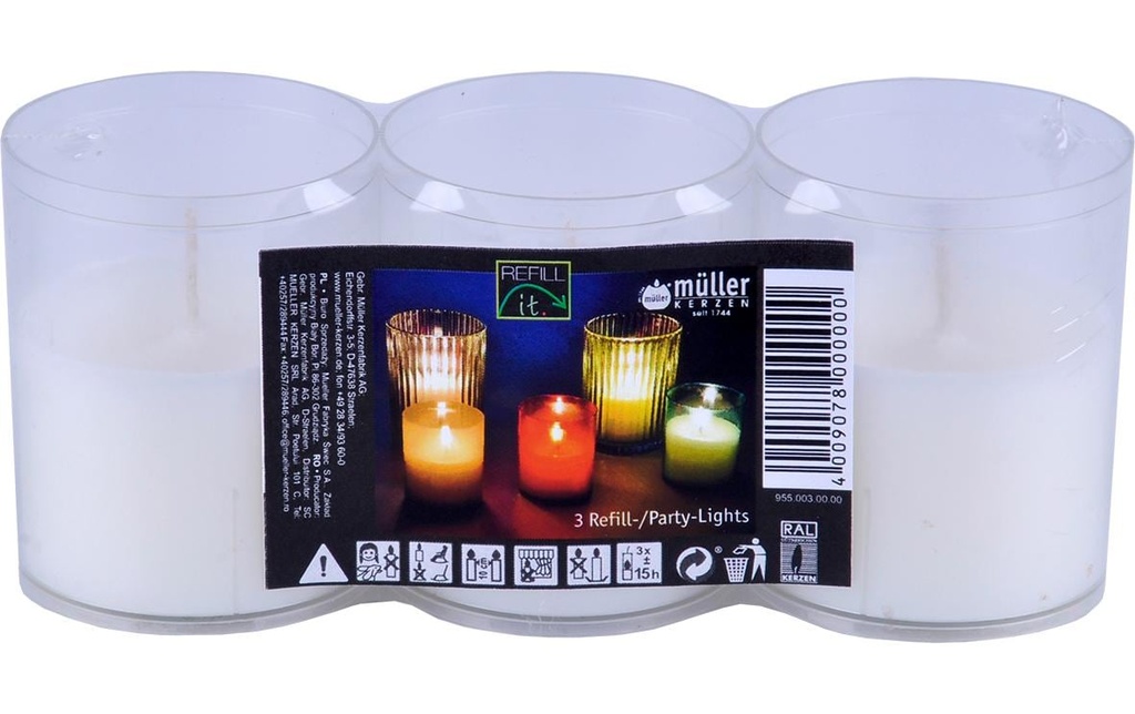 müller Kerzen Refill-it lumière de fête 6.5 x 5.2 cm, Blanc,  3 pièces