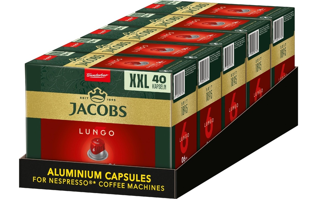 Jacobs Capsules de café Lungo 6 Classico 5 x 40 pièces