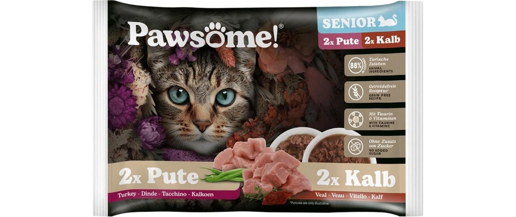Pawsome Cat Superfood Senior veau & dinde 4 x 85 g