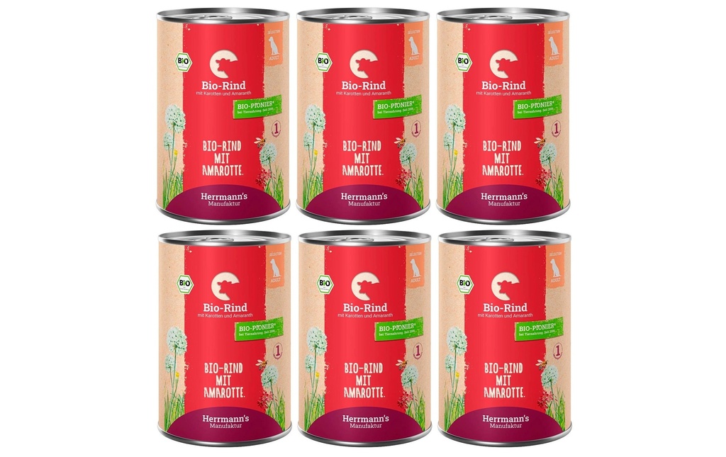 Herrmann's Alimentation humide Bœuf bio aux carottes et à l'amarante 6 x 400 g