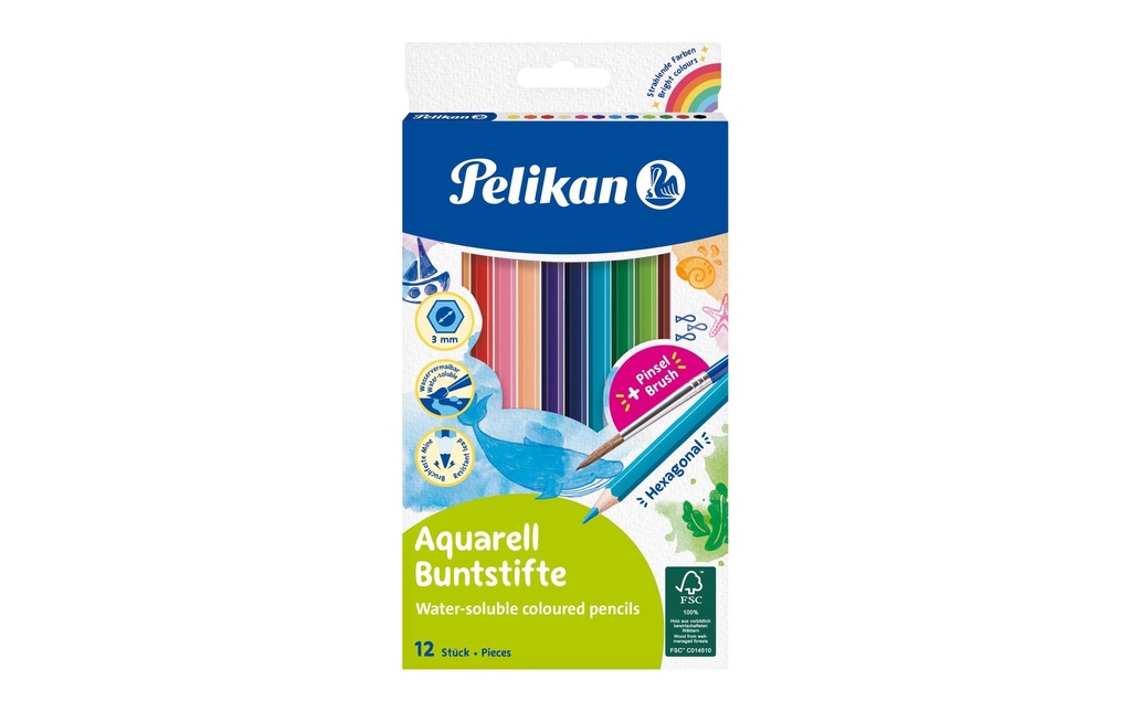 Pelikan Crayons de couleur Aquarelle Lot de 12