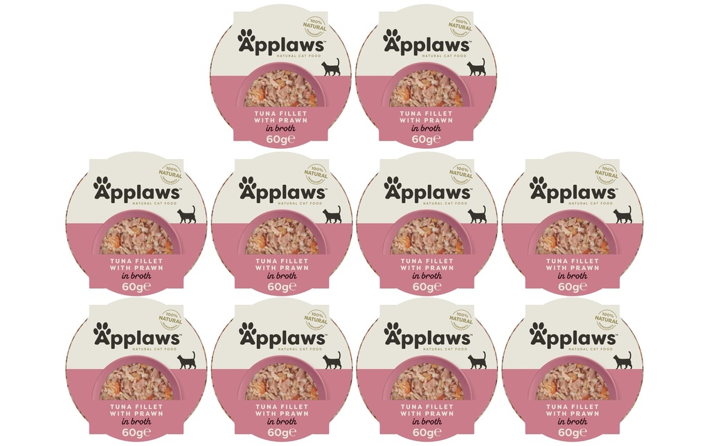 Applaws Alimentation humide Barquette de thon et crevettes, 10 x 60 g