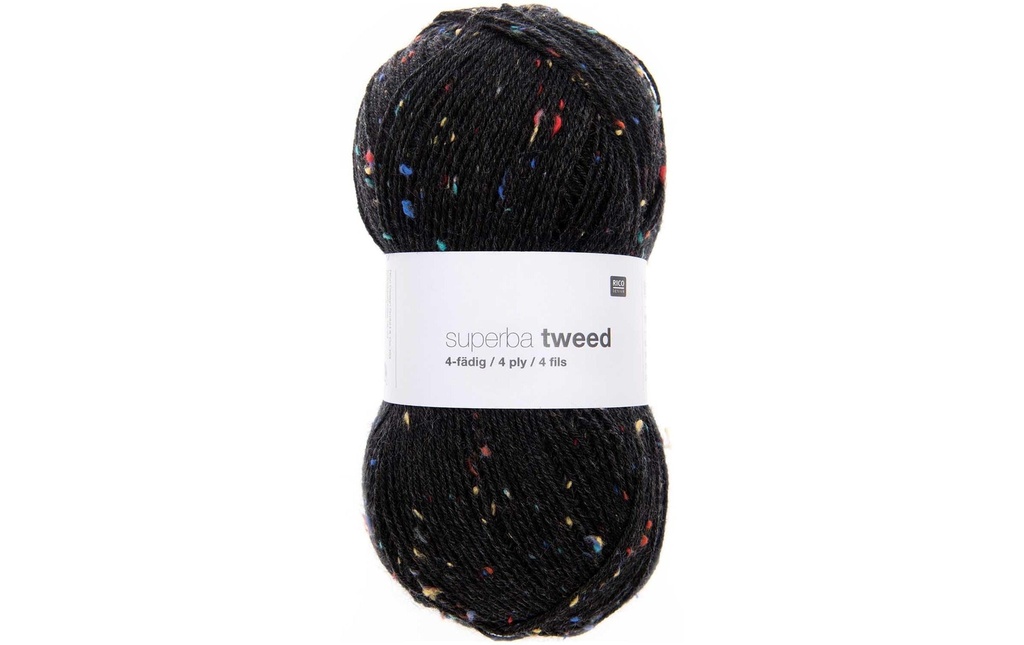 Rico Design Laine Du tweed doux pour les chaussettes 4 fils, 100 g, Noir