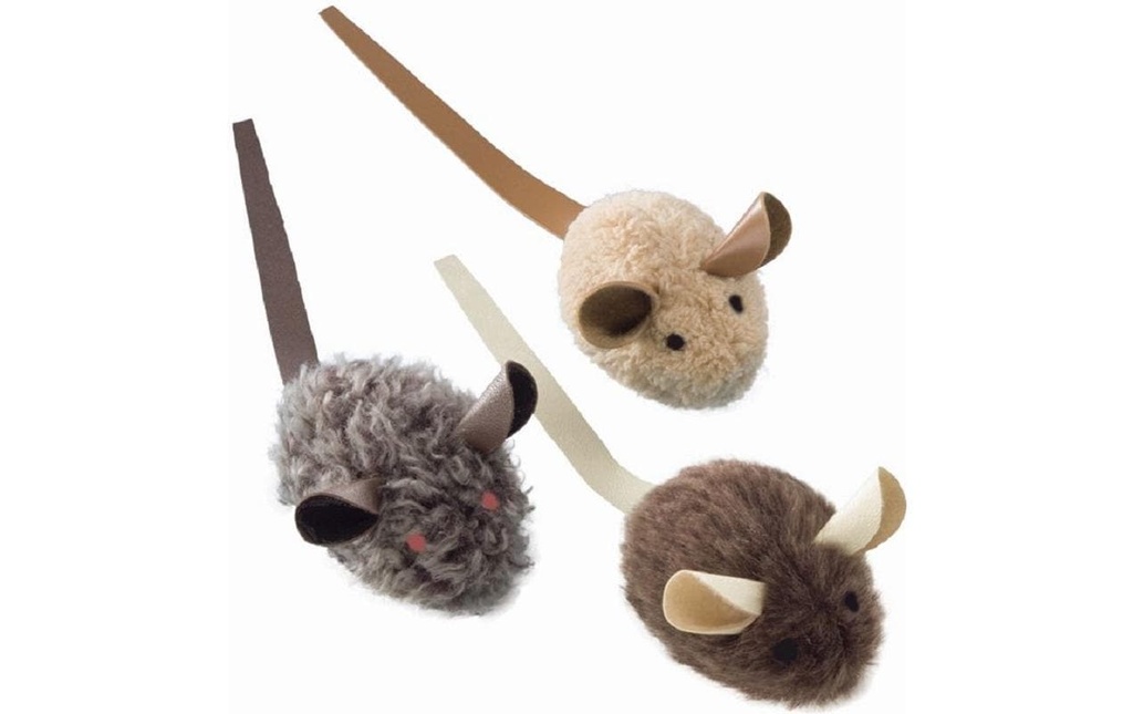 Nobby Jouet pour chat Souris en peluche avec queue en cuir, 3 pièces