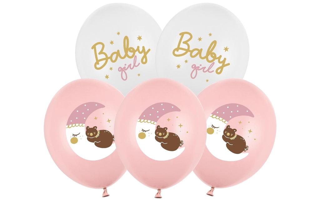 Partydeco Ballon de baudruche Baby Girl Blanc / Rose, 6 pièces