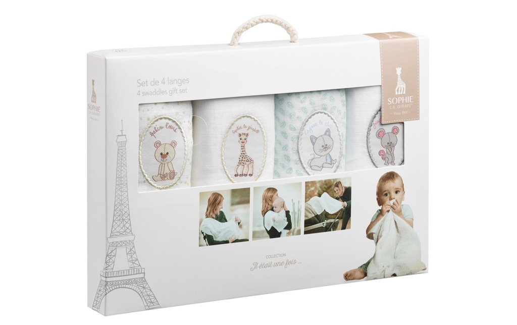 Sophie la girafe Coffret cadeau gaze 70 x 70 cm, 4 pièces